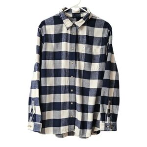 L.L. Bean Men's Long Sleeve Flannel Shirt Organic Cotton Size XL Blue White